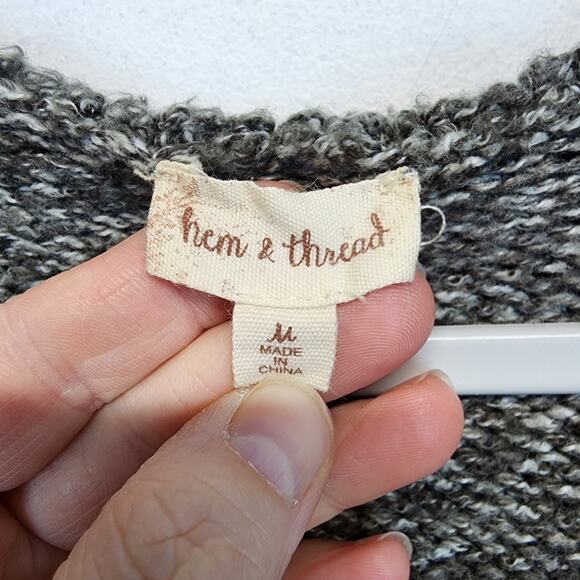 Hem & Thread Long Cardigan Size M Hooded Gray Stripe Open Front Soft Boho - Picture 11 of 14